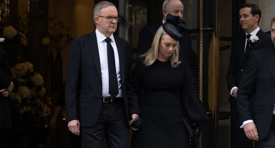 Anothony Albanese and partner Jodie Haydon at Queen's funeral