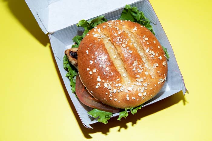 A grilled chicken sandwich with a multigrain bun, which includes sesame seeds, from Chick-fil-A