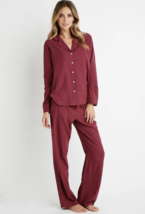 Gingham Flannel PJ Set, $24.90 at <a href="http://www.forever21.com/Product/Product.aspx?BR=F21&amp;Category=SLEEPWEAR-PAJAMAS-ROBES&amp;ProductID=2000141353&amp;VariantID=" target="_blank">Forever 21</a>