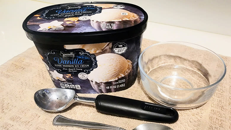 Carton of vanilla ice cream