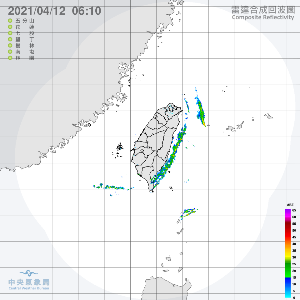 今日東半部地區有局部短暫陣雨。（圖／中央氣象局）