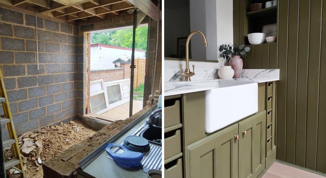 The kitchen before and after its transformation. (Louise Horton/SWNS)