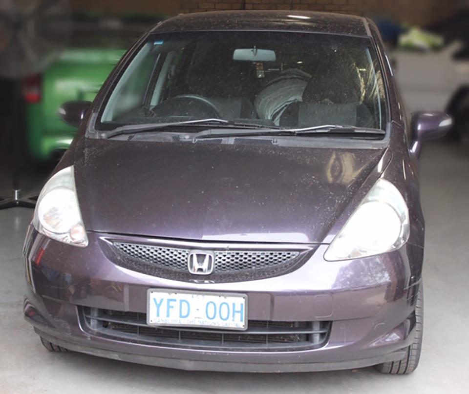 Detectives have released an image of the car, a dark purple Honda Jazz, with ACT registration plates YFD 00H. Source: NSW Police