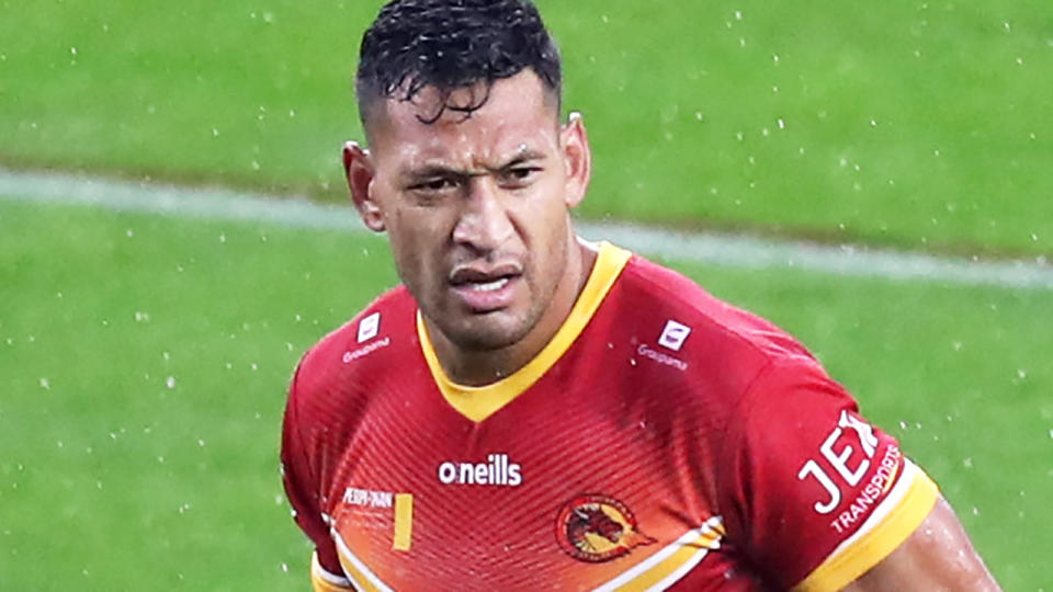 Israel Folau, pictured here playing for the Catalans Dragons in the UK Super League.