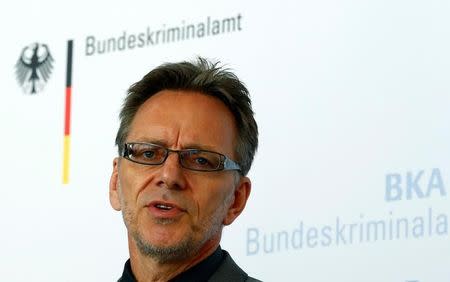 Holger Muench, Chief Commissioner of Germany's Bundeskriminalamt (BKA) Federal Crime Office speaks during a media day in Wiesbaden, Germany, July 27, 2016. REUTERS/Ralph Orlowski