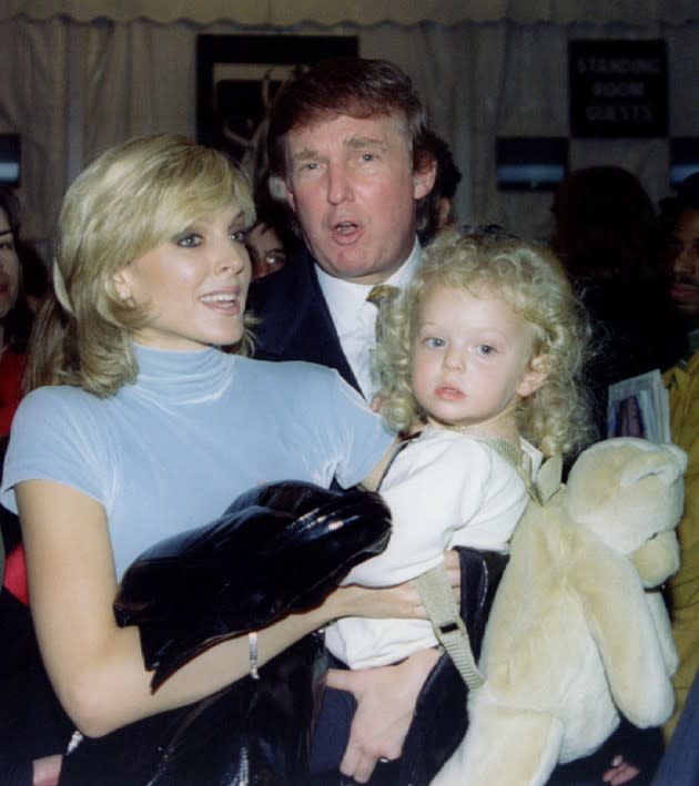 Donald Trump in 1995 with then-wife Marla Maples and daughter Tiffany, about whose potential future beauty Trump was talking at the time. (Jeff Christensen / Reuters)