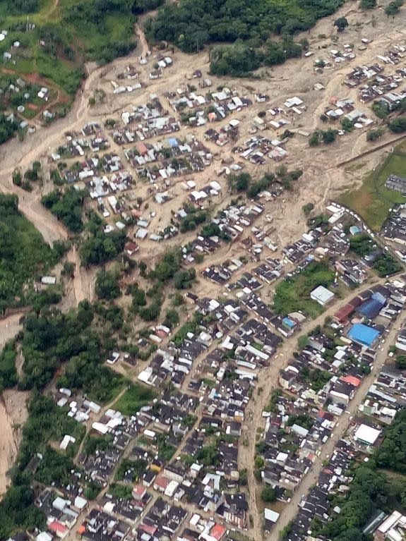 A handout picture provided by the Colombian Army shows an aerial view of Mocoa, Colombia, April 1, 2017.