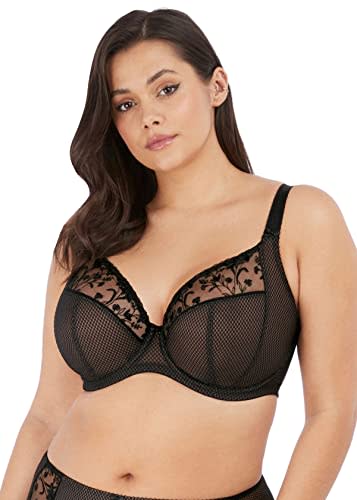 Elomi Women's Plus Size Charley Embroidered Underwire Plunge Bra, Jet, 38H