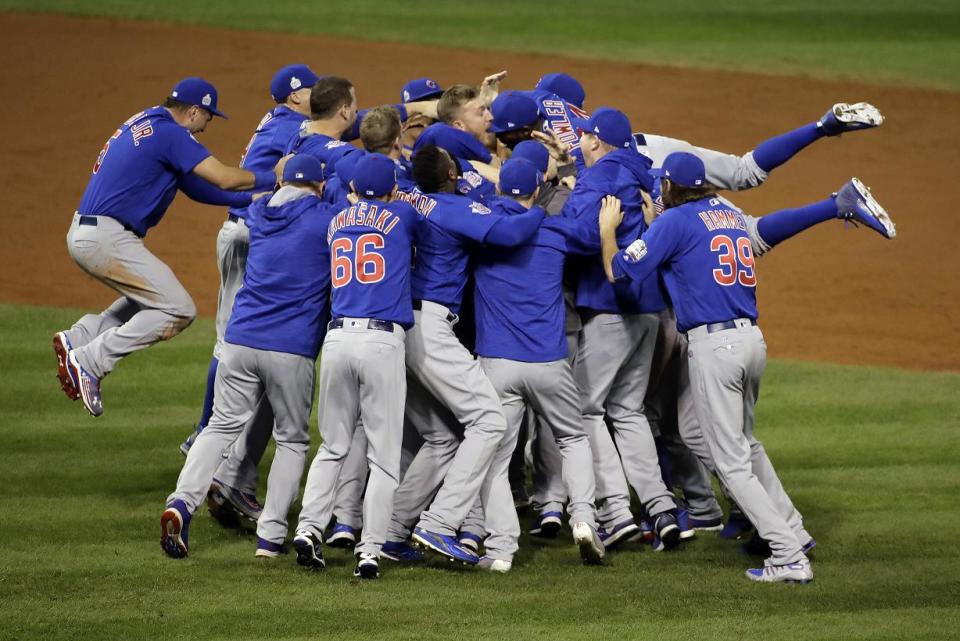 The Chicago Cubs celebrate after Game 7 of the 2016 World Series. (AP)