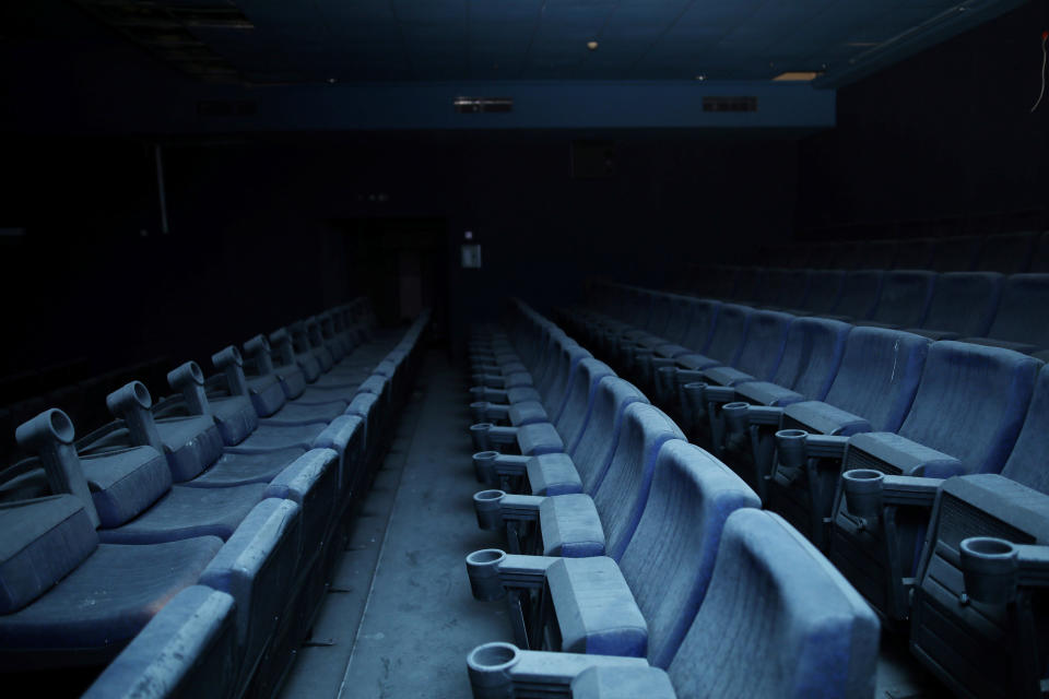 Seats inside an abandoned cinema in the basement of the Central Bus Station on Jan. 13. (Photo: Corinna Kern/Reuters)