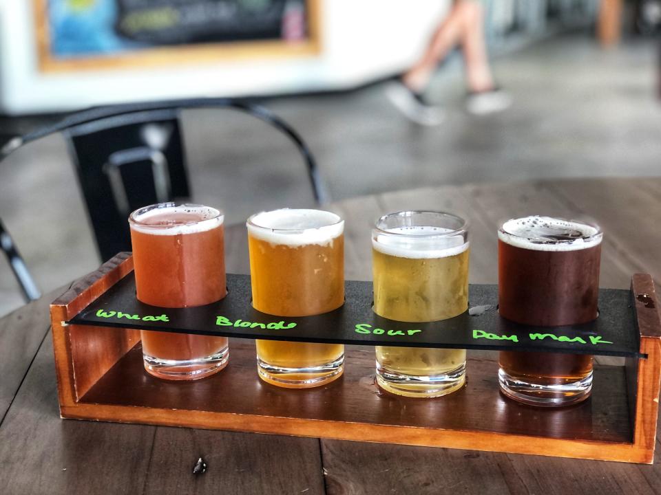Wet your whistle: A flight of house-brewed craft beersat Stormhouse Brewing pub.