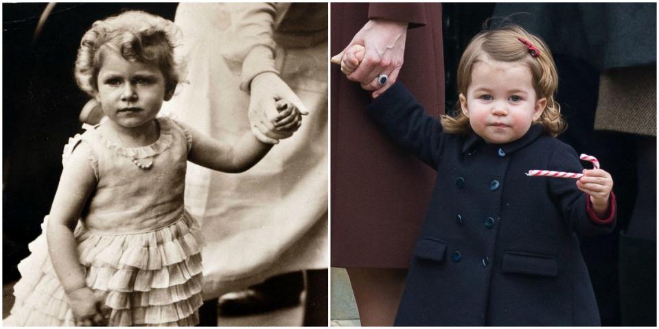 <p>Look at those pouts! Charlotte mirrored this 1930 photograph of Princess Elizabeth almost exactly at a Christmas service last year. <br></p>