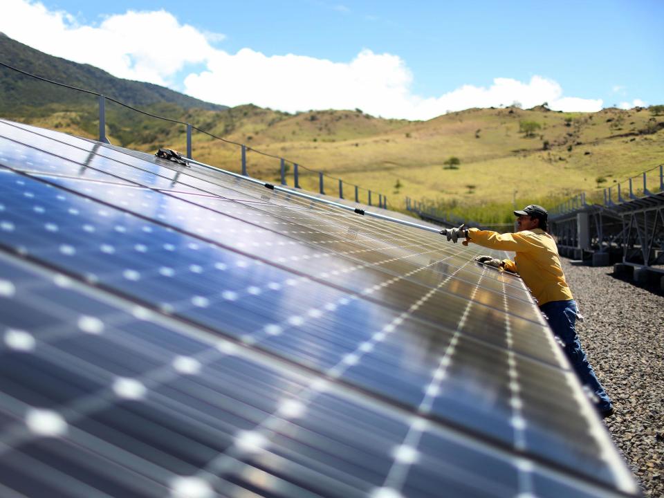 Solar panels produce a small part of Costa Rica's 99 percent renewable energy production: Joe Raedle/Getty