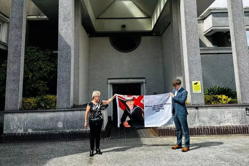 The family of Rohan Hicks standing outside Truro Crown Court on the day of his killer's sentencing