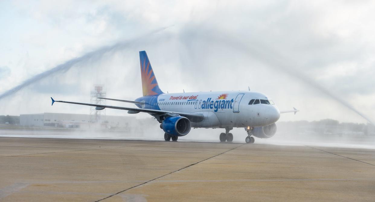 Allegiant Air's inaugural flight into Sarasota-Bradenton International Airport arrives in 2018. The airline is partnering with VivaAerobus in Mexico to expand leisure travel between the U.S. and Mexico.