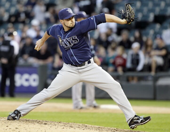Tampa Bay Rays closer Brandon Gomes throws against the Chicago White Sox during the ninth inning.