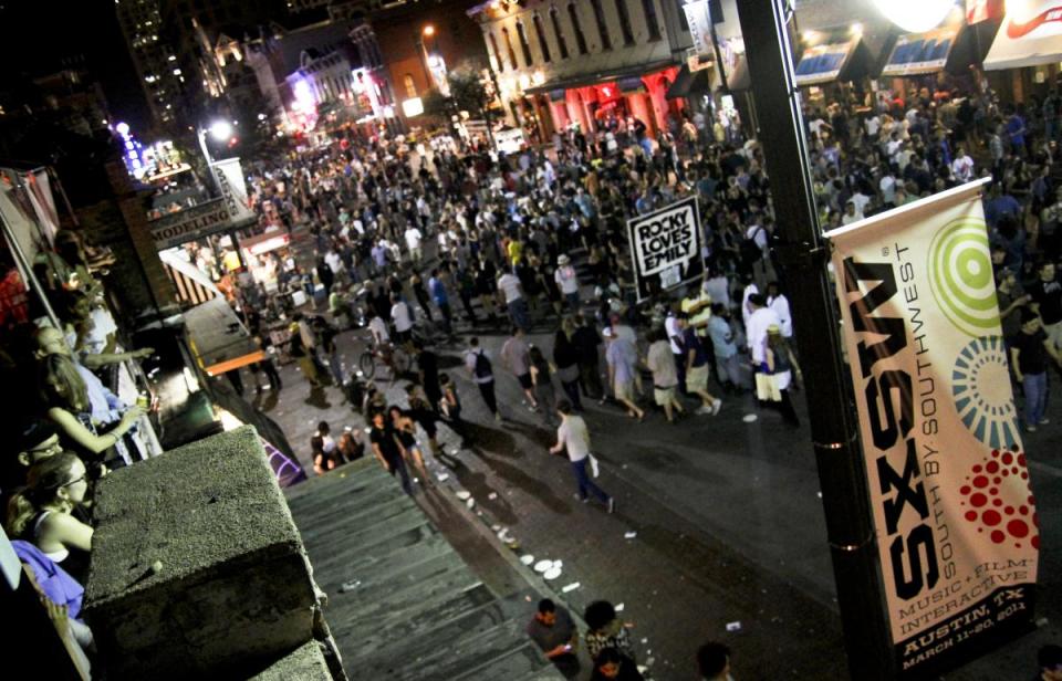 The crowds at night on 6th Street during SXSW 2011 in Austin, Texas.