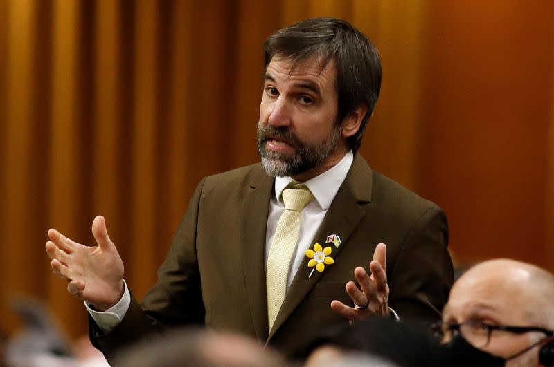 FILE PHOTO: Canada's Minister of the Environment and Climate Change Steven Guilbeault speaks during Question Period in the House of Commons on Parliament Hill in Ottawa