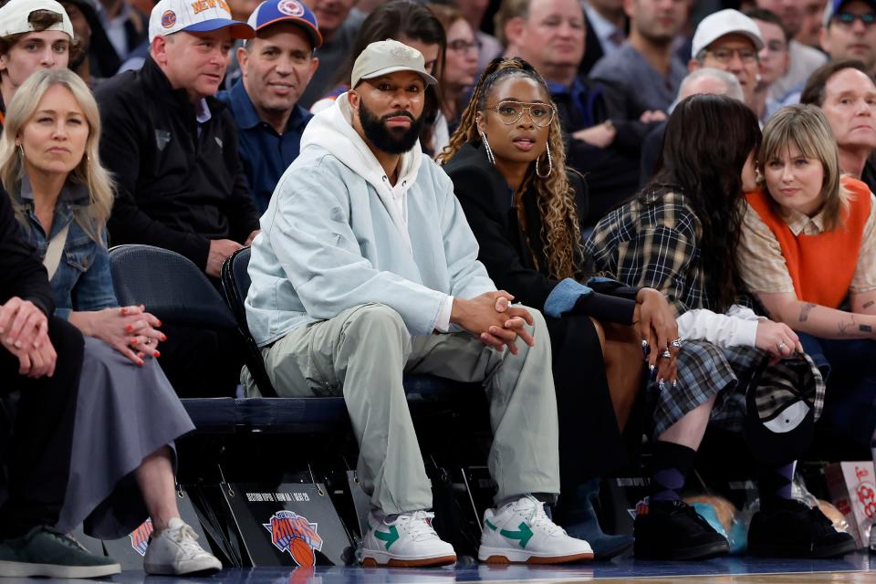 Common and Jennifer Hudson are pictured in attendance during Game 5 of the Eastern Conference playoffs between the Indiana Pacers and the New York Knicks at Madison Square Garden on May 14, 2024.
