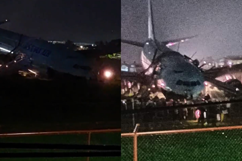 大韓航空KE631班機23日晚間11時7分許於菲律賓宿霧機場發生降落意外。（翻攝自twitter）