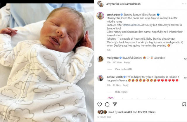 Former Love Island star Amy Hart names baby boy Stanley