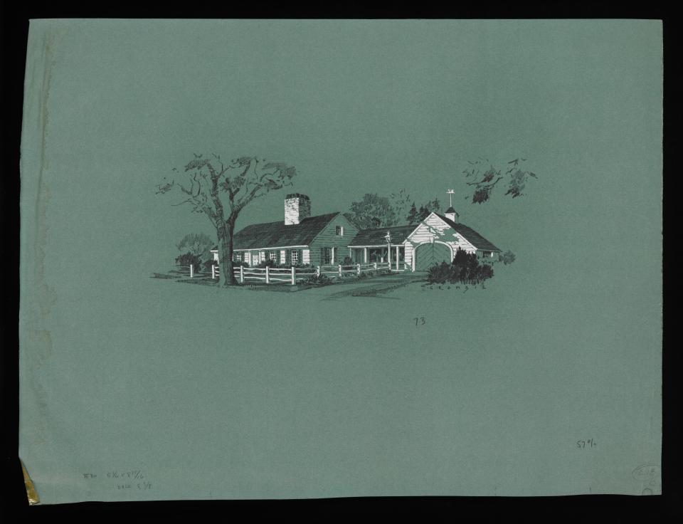 An illustration from the 1954 Houghton Mifflin–published Living on the Level: One-Story Houses by America’s Best Liked Architect. The archive has the book's original manuscript.