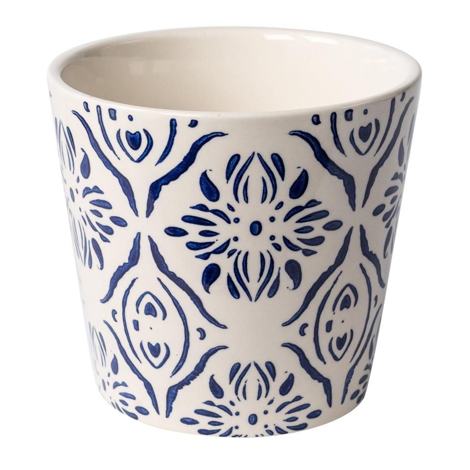 Round Ceramic Blue Medallion Planter