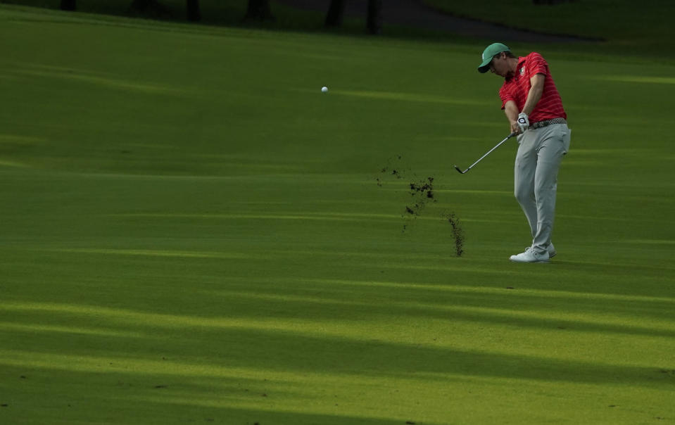 Carlos Ortiz of Mexico plays a shot from the 17th fairway during the second round of the men's golf event at the 2020 Summer Olympics at the 2020 Summer Olympics, Friday, July 30, 2021, in Kawagoe, Japan. (AP Photo/Matt York)