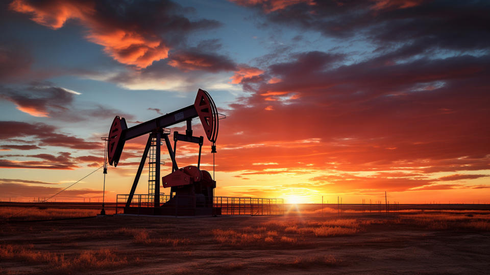 A vast oil and gas rig silhouetted in the sunset, capturing the power of Swift Energy Company.