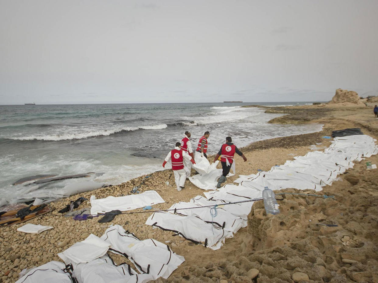 The bodies of 74 migrants washed ashore near the city of Zawiyah, a hub for smugglers launching boats towards Europe: Pictures: IFRC