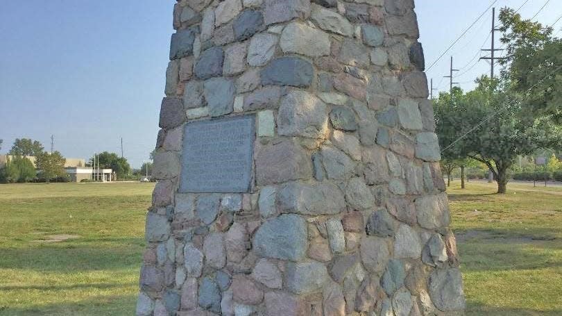 This is the Soldiers Monument Carin, erected by the Civic Improvement Society in 1904, as it now stands in Riviere Aux Raisins Park at the corner of East Elm Avenue and Dixie Highway in Monroe.  It is the first monument to the historic Battles of the River Raisin. Provided photo