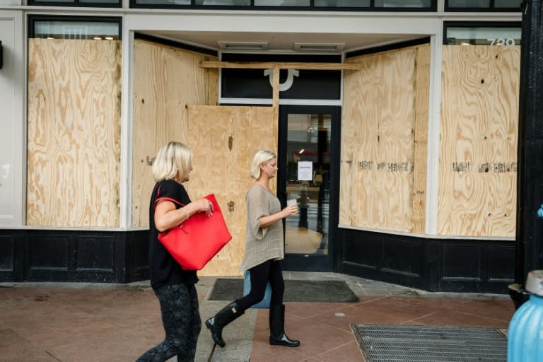 Shops and businesses boarded up in the French Quarter in preparation for Hurricane Nate in New Orleans