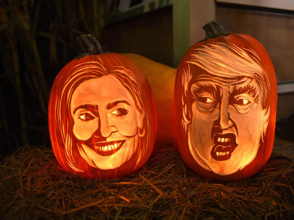 Hillary Clinton and Donald Trump pumpkins.