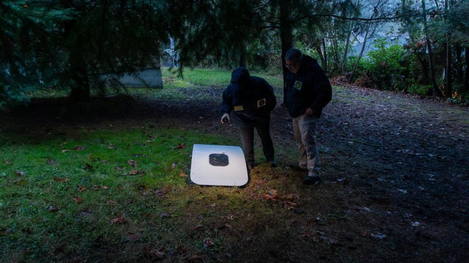 PHOTO: NTSB investigators have recovered the door plug from the Alaska Airlines Boeing 737-9 MAX, flight 1282 that was found in the backyard of a home in Portland, Oregon. (NTSB)