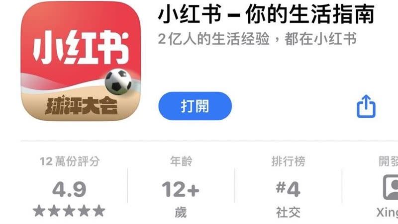 小紅書在APP Store的評價高達4.9顆星。（圖／翻攝畫面）