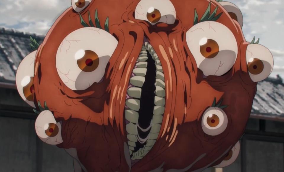 The tomato devil drooling as it looks at someone menacingly