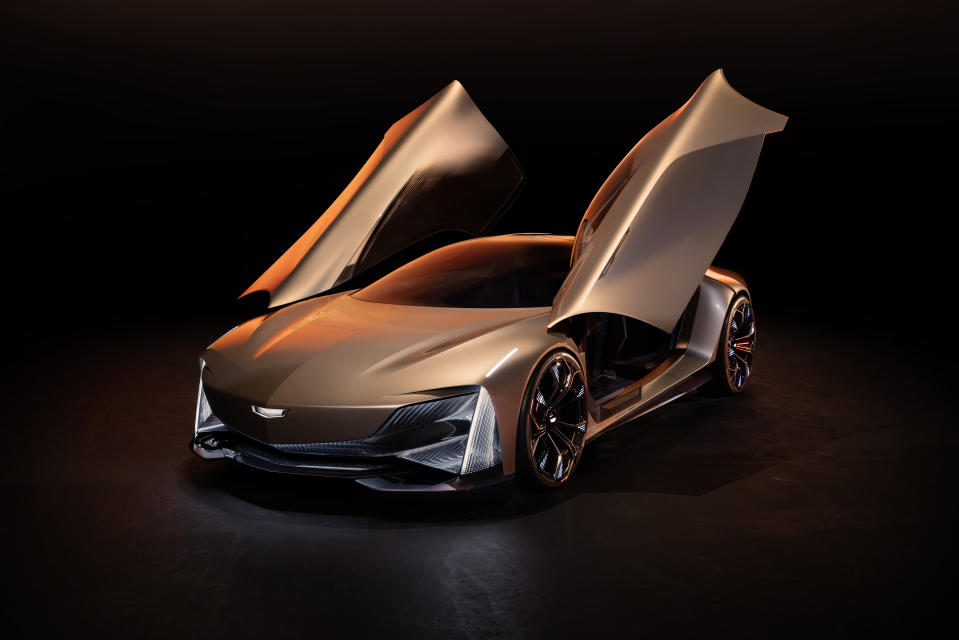 3/4 front view of the Cadillac Opulent Velocity concept car with butterfly doors open. (Source: Cadillac)