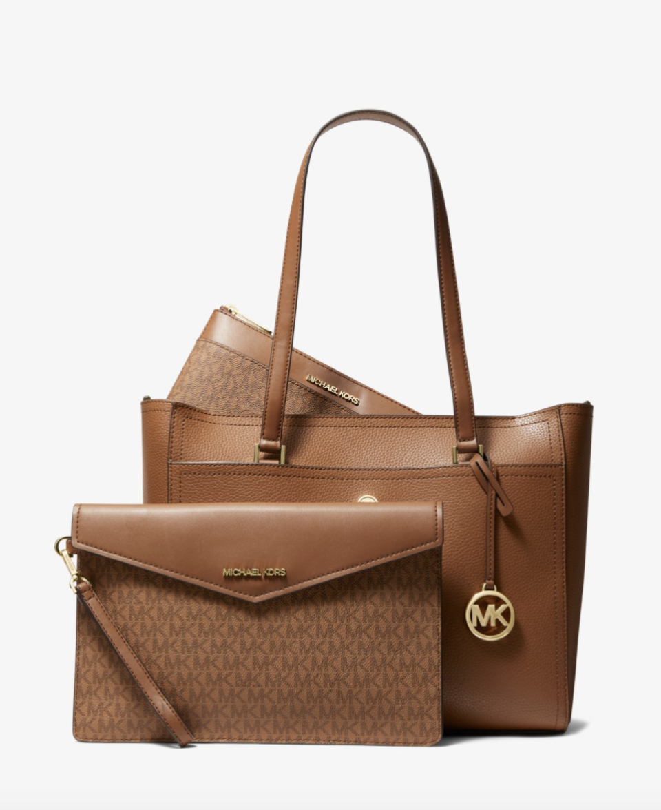Maisie Large Pebbled Leather 3-in-1 Tote Bag in Luggage Multi (Photo via Michael Kors)
