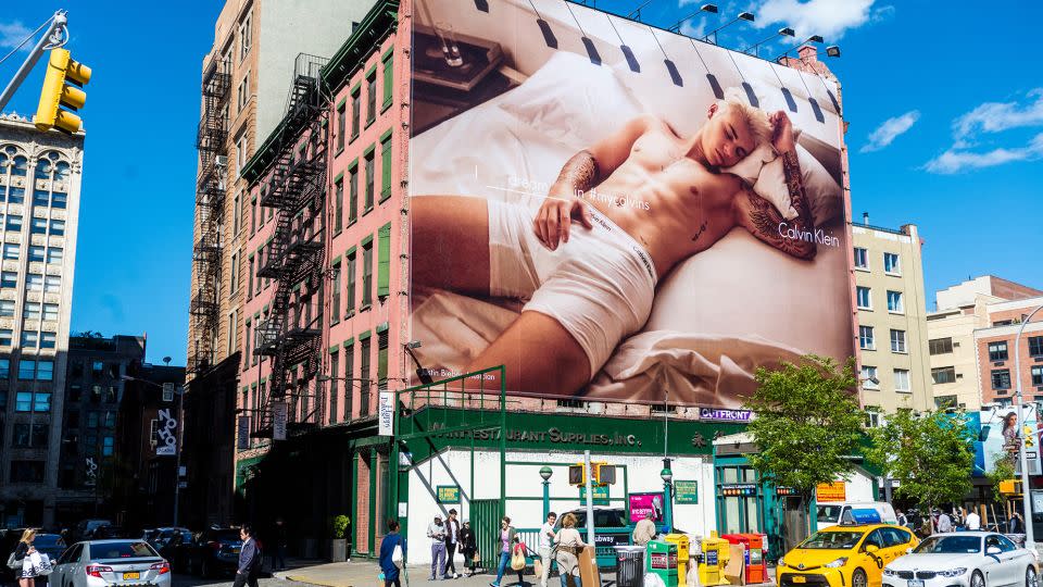 Justin Bieber's Calvin Klein campaign — pictured here in on a billboard in New York's NoHo neighborhood in May 2016 — served as part of an image overhaul for the popstar. - Stacy Walsh Rosenstock/Alamy Stock Photo