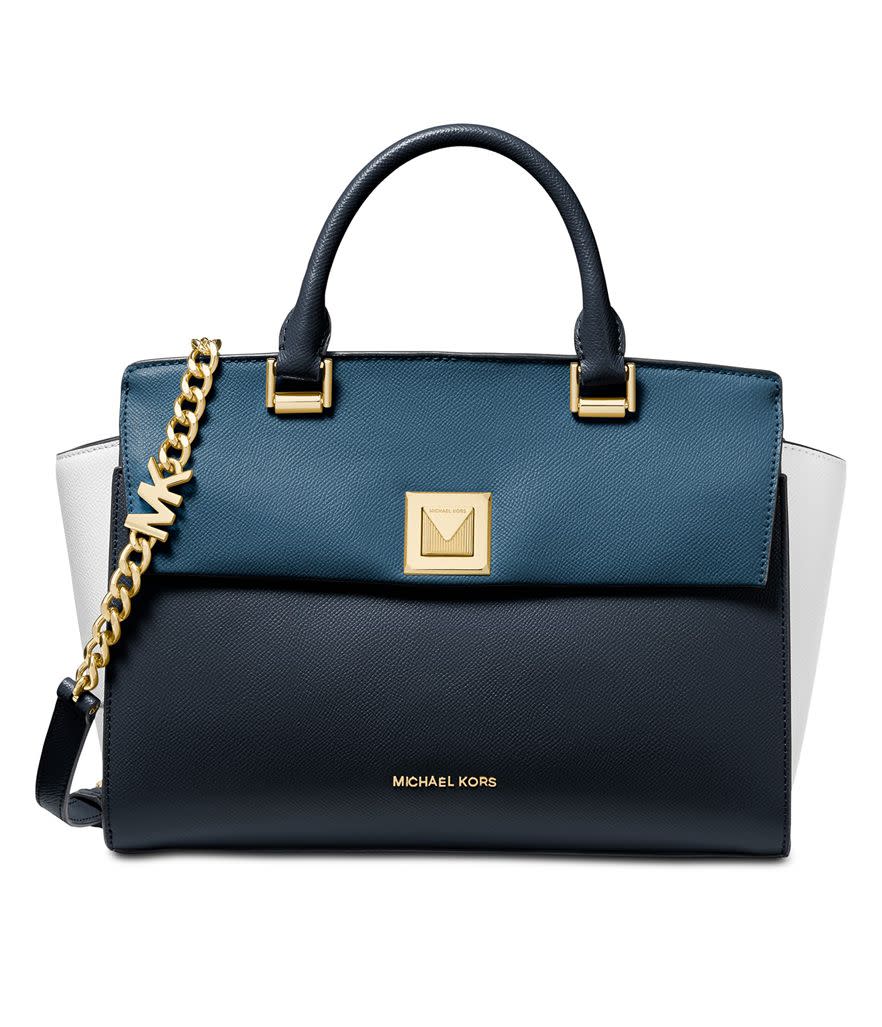 Michael Michael Kors Sylvia Tricolor Crossgrain Leather Top Zip Satchel (Photo: Macy's)