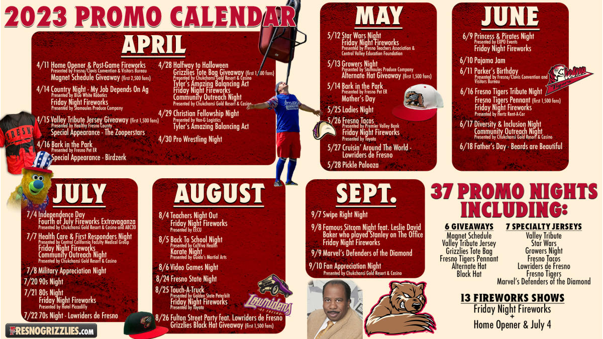 Fresno Grizzlies release promotional calendar for season