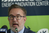 Andrew Wheeler, the EPA Administrator, speaks about the rollback of the 2016 methane emissions rules to undo Obama-era rules designed to limit greenhouse gas emissions from oil and gas fields and pipelines at the Energy Innovation Center Thursday, Aug. 13, 2020, in Pittsburgh. (AP Photo/Keith Srakocic)