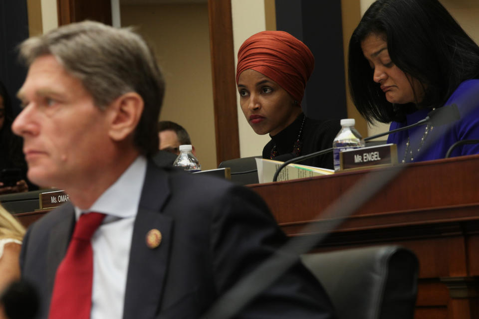 U.S. Rep. Ilhan Omar (D-Minn.) listens during a joint hearing before House Judiciary Committee Immigration and Citizenship Subcommittee and House Foreign Affairs Committee Oversight and Investigations Subcommittee September 24, 2019, on Capitol Hill in Washington, D.C. (Photo: Alex Wong via Getty Images)