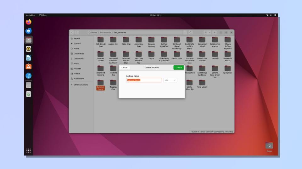 Screenshot showing how to zip a folder in Linux - Zip in distro Files application