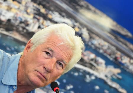 U.S. actor Richard Gere holds a news conference in support of an NGO ship "Open Arms", which carries stranded migrants, in Lampedusa