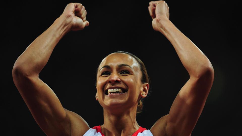 Jessica Ennis-Hill celebrates her heptathlon gold at London 2012