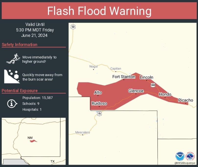 A Flash Flood Warning on June 21, 2024 | Courtesy: National Weather Service