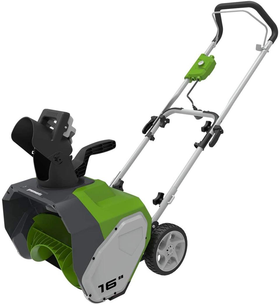 Greenworks 10 Amp 16-Inch Corded Snow Thrower. Image via Amazon.