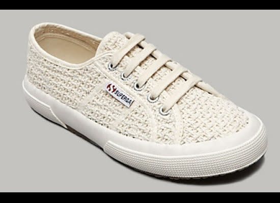 Crochet canvas give these everyday tennis shoes ladylike appeal.   To Buy:<a href="http://www.superga-usa.com/Item.aspx?id=89451&np=830_827" target="_hplink"> Superga Crochet sneakers</a>