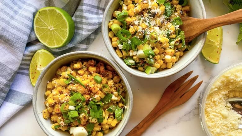 Esquites in white bowls